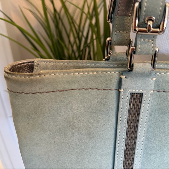 Vintage Coach 8B31 Mint Suede Beaded Tote Bag Tiffany blue interior Dust Bag Inc - Picture 5 of 16